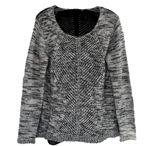 DEX Scoop Neck Open Knit Contrast Chiffon Back Sweater Large Gray / Black - Picture 2 of 16